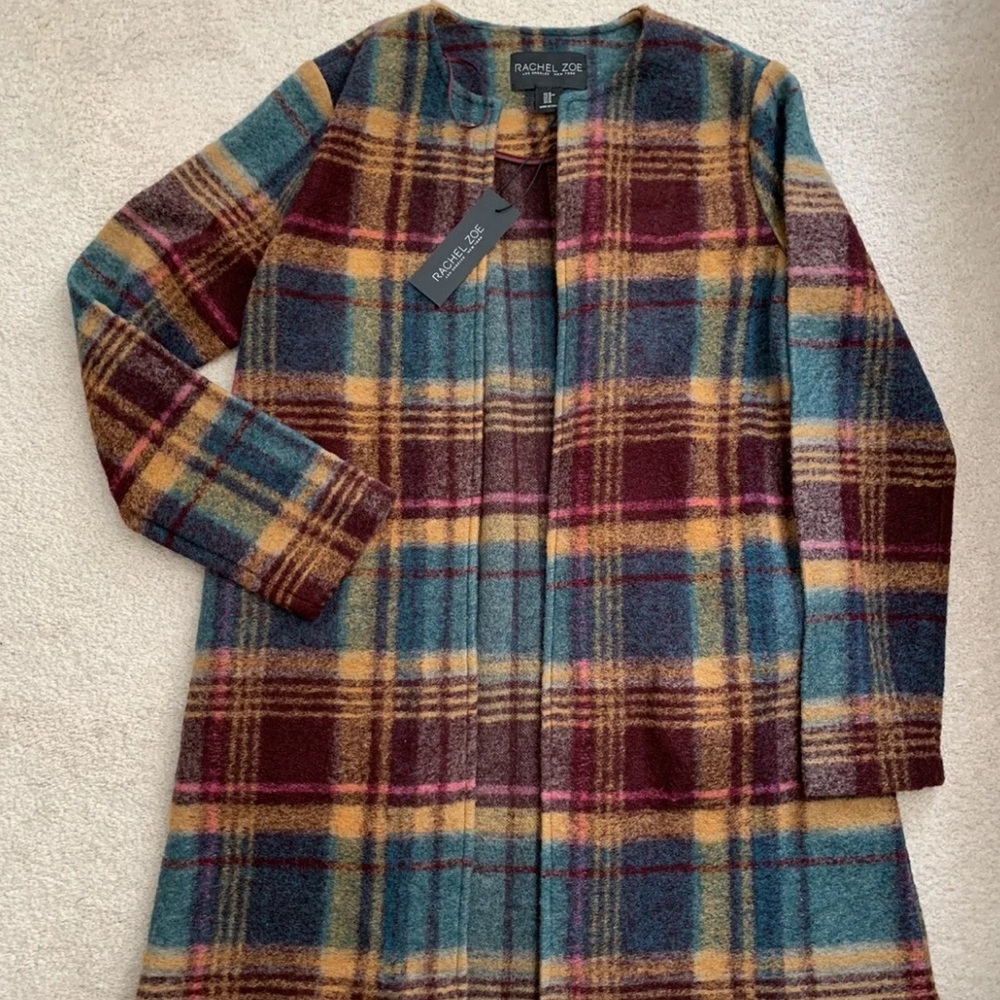 Rachel Zoe Wool Blend Retro Plaid Coat Sz S
